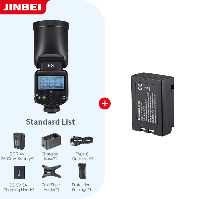 Photography Outdoor - JINBEI HD-1ラウンドヘッドHSSスピードライト屋外撮影カメラフラッシュライトリチウムイオンバッテリーキット（バッテリー付き）