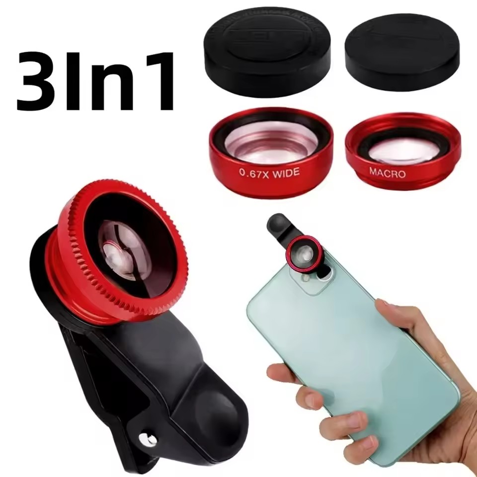 Photography With Mobile - 3in1モバイルフォン用魚眼レンズ 0.67X広角マクロレンズ カメラキット クリップ付き iPhone 16、Xiaomi、Huawei対応ユニバーサルレンズ