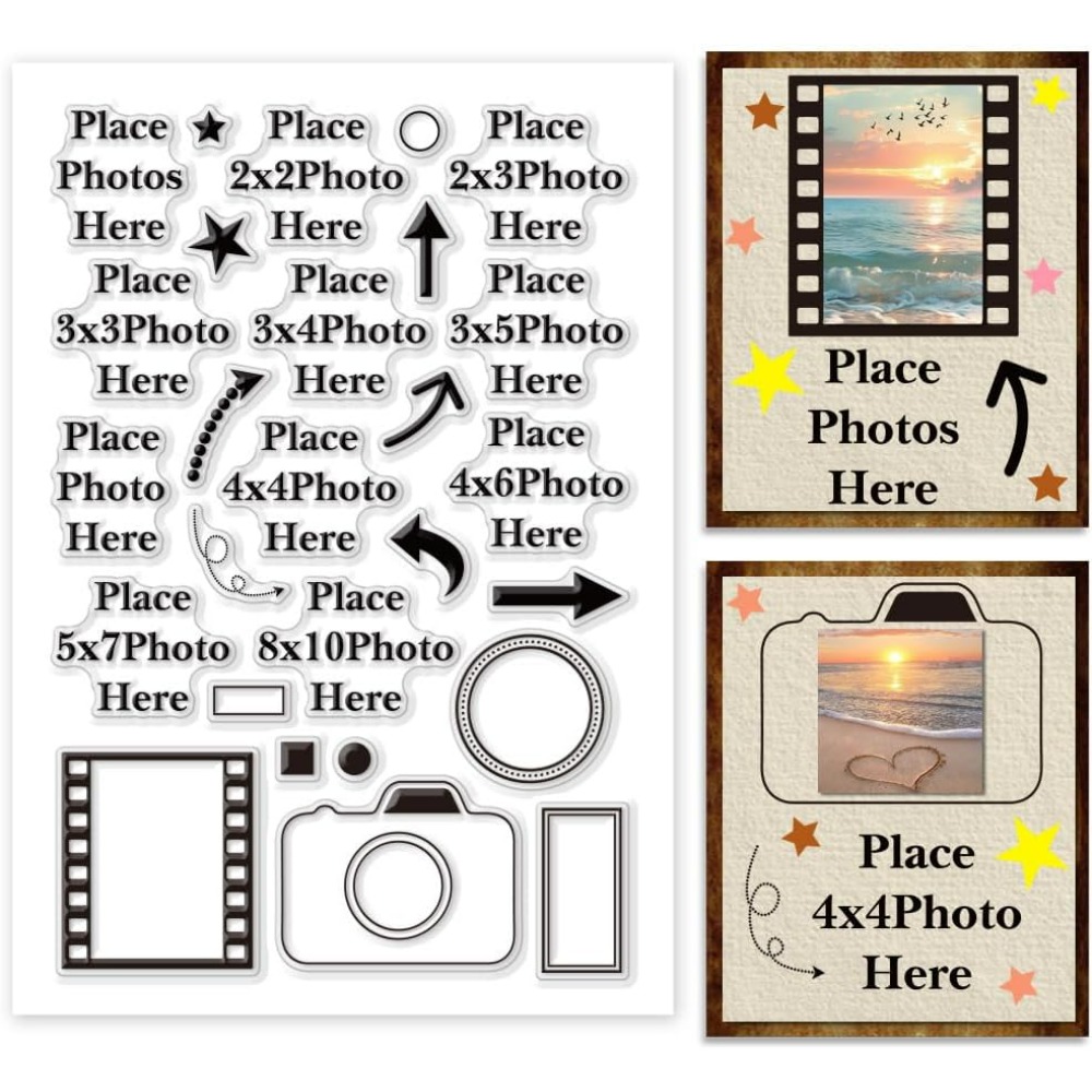 Photography Product - ここに写真を置きます クリアスタンプ 矢印 シリコーンカメラ ラバー画像フレーム 透明な画像サイズシール