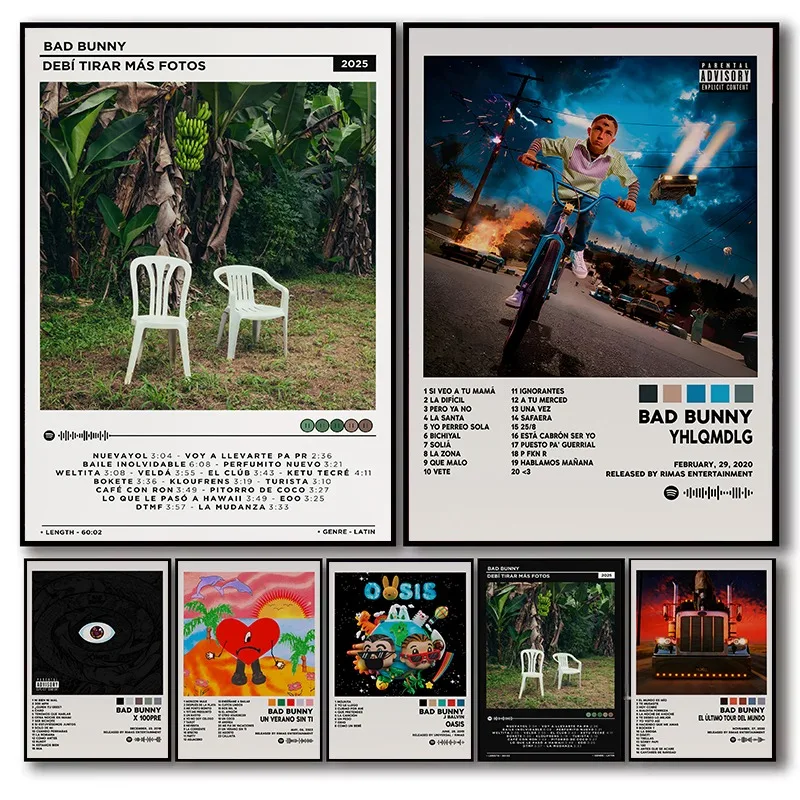 Photography Landscape - ラテンポップアーバンミュージックラッパーバッドバニーポスター歌手オアシス/YHLQMDLGアルバムカバーキャンバス絵画壁リビングルーム家の装飾Gi