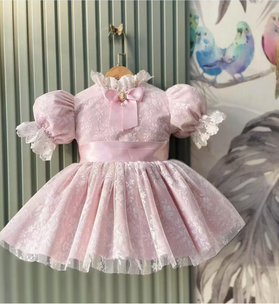 Photography Vintage Style - 0-12Y 女の赤ちゃん夏ピンクメッシュヴィンテージプリンセスボールガウンドレスパーティーイード誕生日写真カジュアル B272