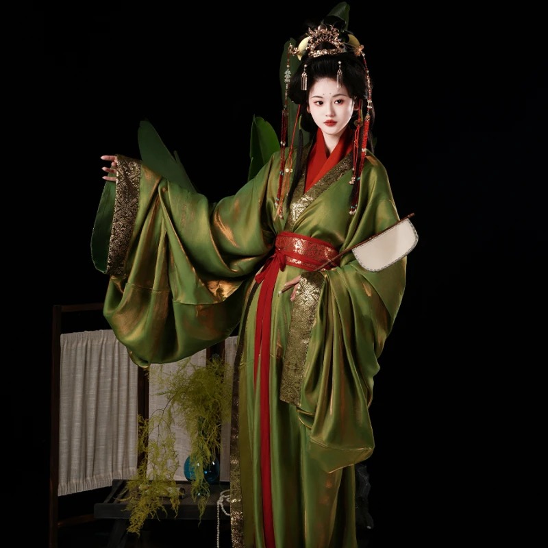 Photography Of War - 漢服戦国時代のローブの復元赤と緑の錦織二重層春、秋、冬の日常写真撮影