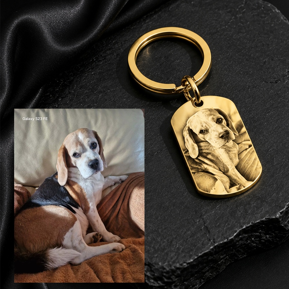 Photography Of War - カスタム刻印ペット写真ミリタリータグキーホルダー、パーソナライズされた猫犬写真ペンダント、ステンレス鋼メモリージュエリー、ペットへのギフト
